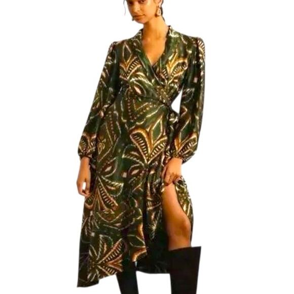 Farm Rio Pineapple Ikat Asymmetric Hem Wrap Dress Beaded Small - Picture 1 of 14
